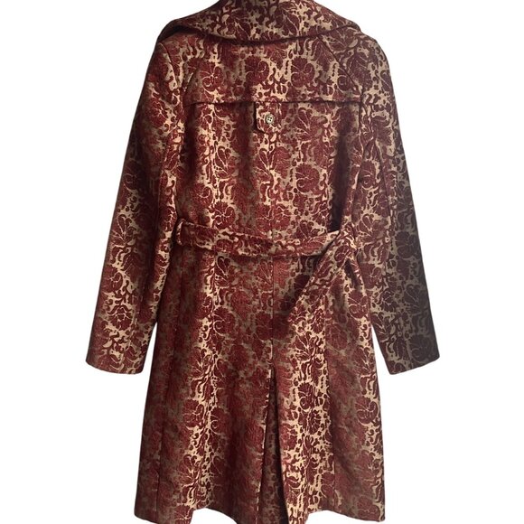 VTG Moda International Y2K Coat Orange Brown Brocade Tapestry Velvet Burnout - Picture 2 of 16